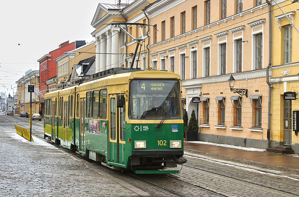 Úzkorozchodné tramvaje o rozchodu 1000 mm brázdí Helsinki už od roku 1900.