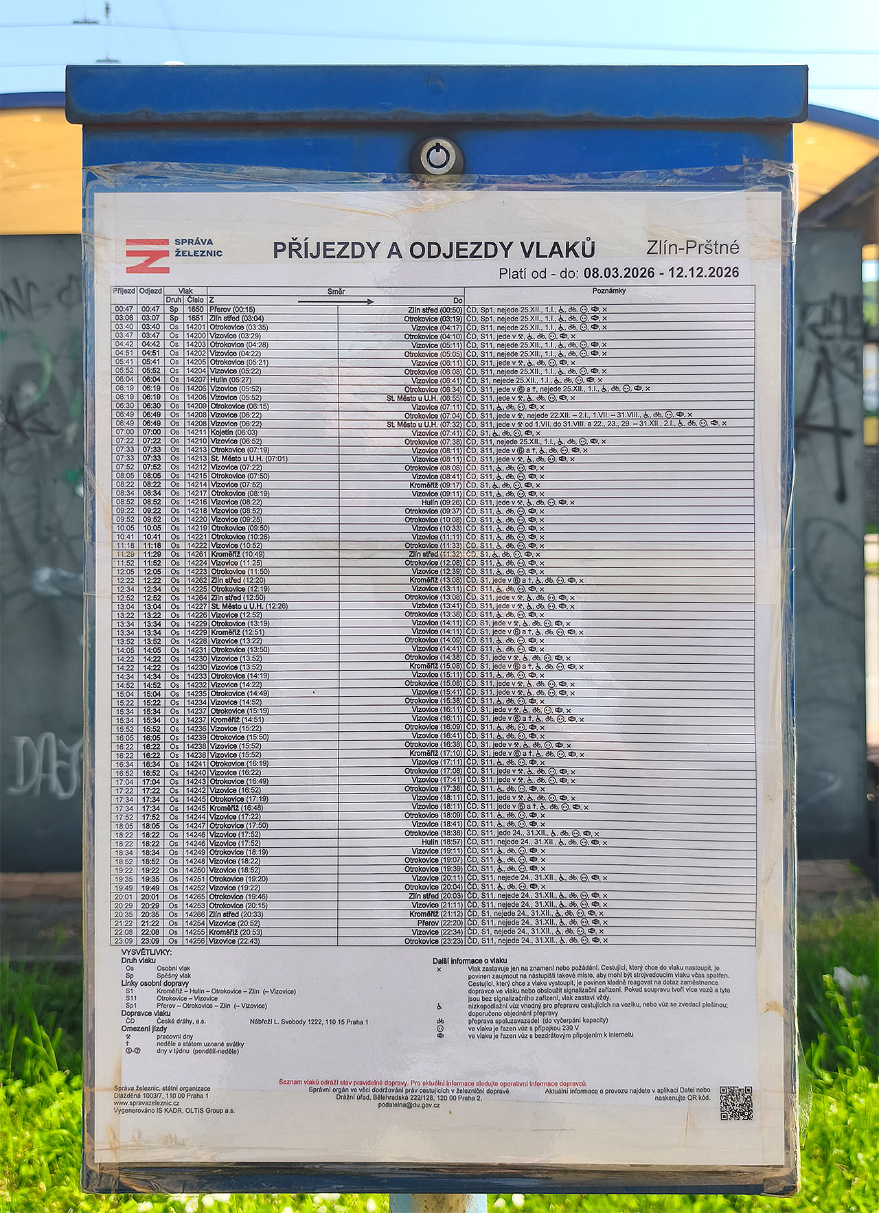 Počtem 73 vlaků na jízdním řádu nicméně Zlín-Prštné předčí nejednu evropskou metropoli. Ve všední dny odsud v roce 2026 odjíždělo 63 vlaků a v neděli 54, včetně jednoho páru spěšných vlaků. (Pro srovnání ve stejném období Tirana 0 vlaků, Sarajevo 9 vlaků, Skopje 10 vlaků, Sofia 54 vlaků apod.). 